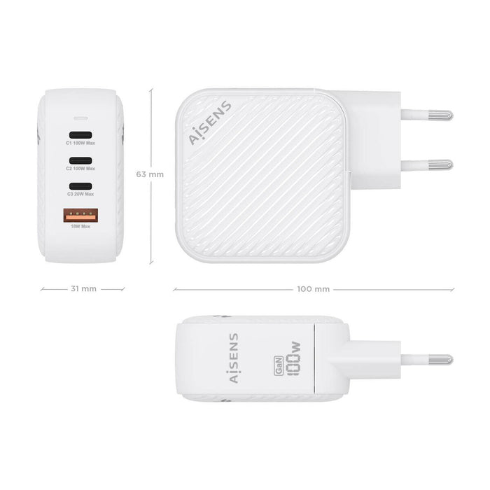 Încărcător de Perete Aisens ASCH-100W4P028-W Alb 100 W (1 Unități)