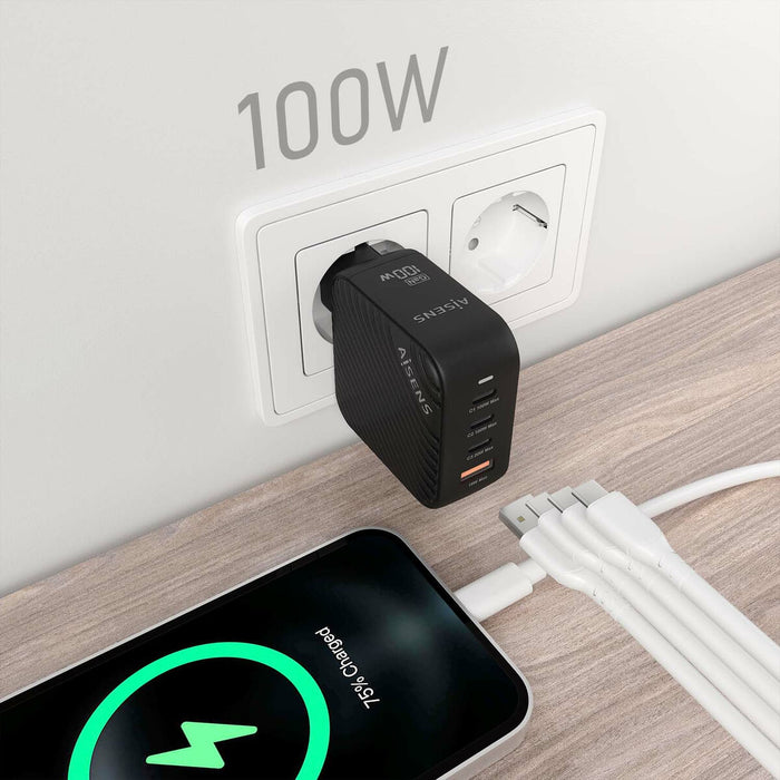 Încărcător de Perete Aisens ASCH-100W4P029-BK 100 W Negru (1 Unități)
