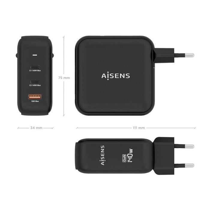 Încărcător de Perete Aisens ASCH-140W3P031-BK 140 W Negru (1 Unități)