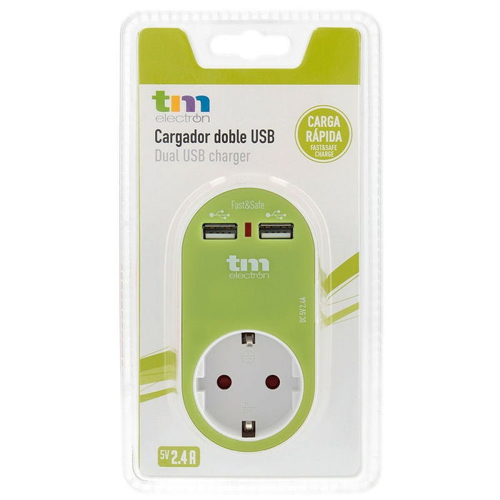 Priză Perete cu 2 Porturi USB TM Electron Verde