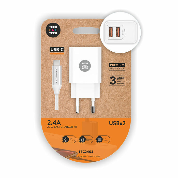 Încărcător de Perete + Cablu USB-C Tech One Tech Double