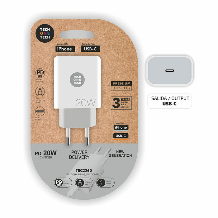 Încărcător de Perete Tech One Tech USB-C Alb 20 W