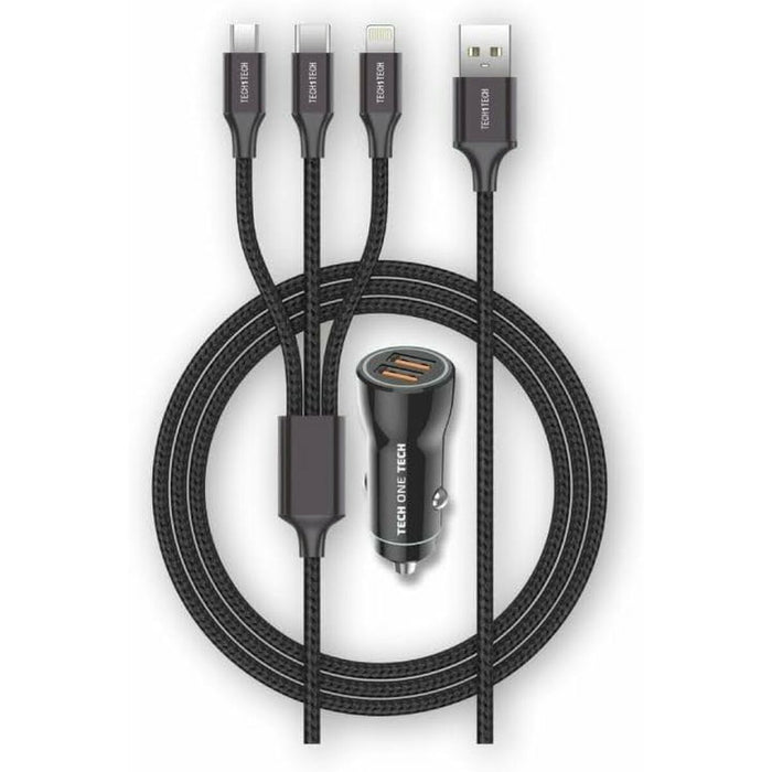 Încărcător de Mașină USB Universal + Cablu Tech One Tech Double USB x 2 1,2 m