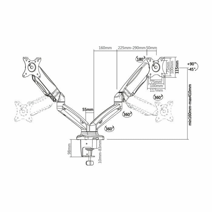 Suport de Masă pentru Ecran Aisens DT27TSR-045 Negru