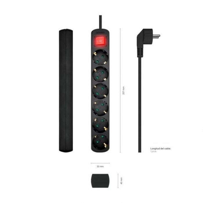Placă de circuit Prize 6 Puncte de Conectare cu Întrerupător Aisens A154-0536 Negru (1,4 m)