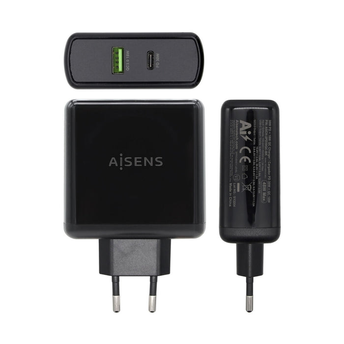 Încărcător USB Perete Aisens ASCH-2PD30QC-BK Negru 48 W USB-C (1 Unități)
