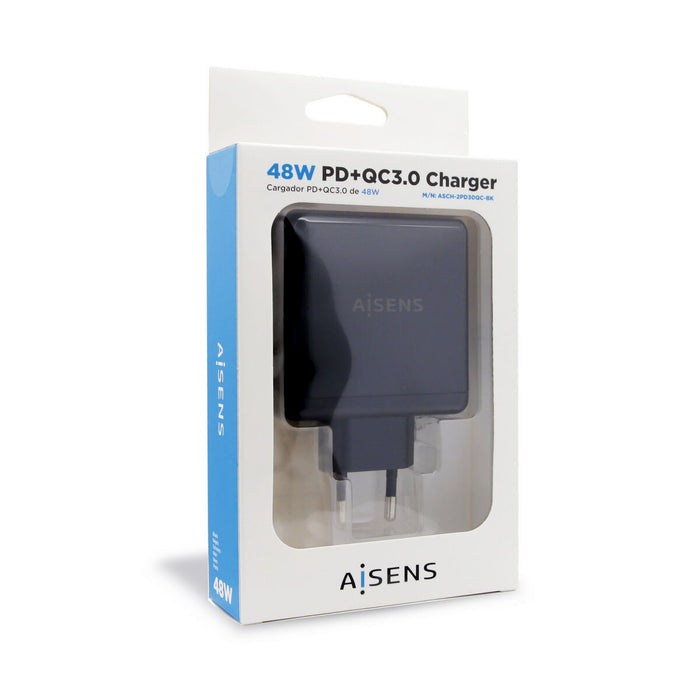 Încărcător USB Perete Aisens ASCH-2PD30QC-BK Negru 48 W USB-C (1 Unități)