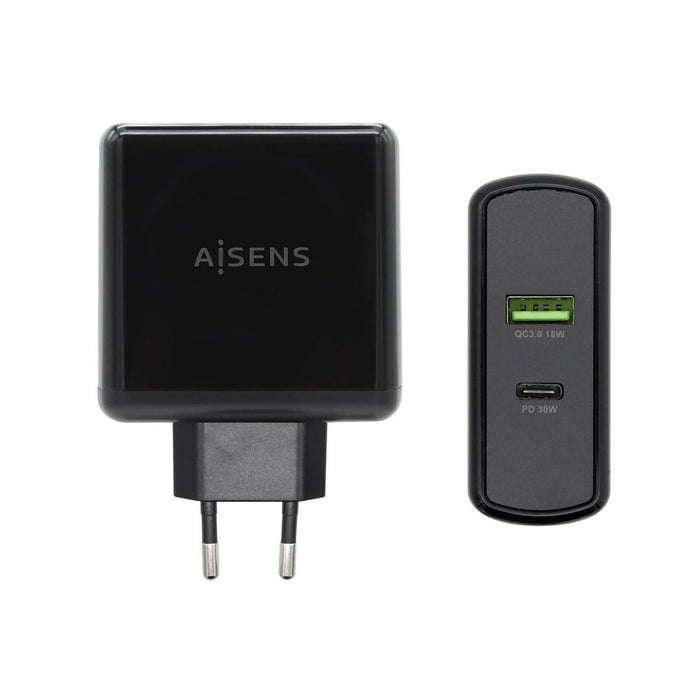 Încărcător USB Perete Aisens ASCH-2PD30QC-BK Negru 48 W USB-C (1 Unități)