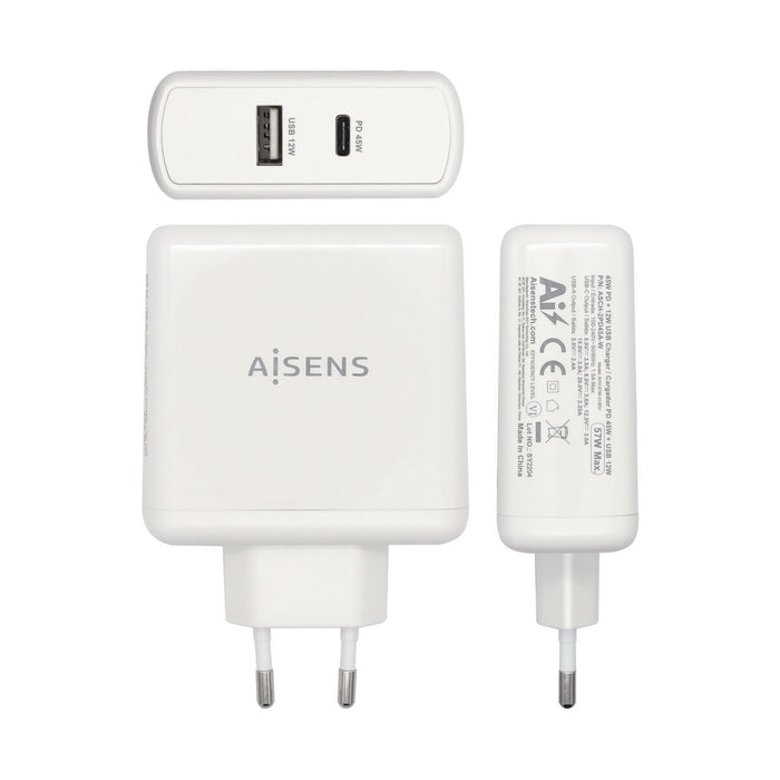 Încărcător USB Perete Aisens ASCH-2PD45A-W Alb 57 W USB-C (1 Unități)