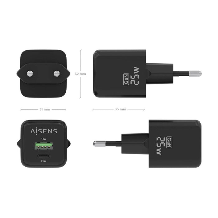 Încărcător de Perete Aisens ASCH-25W2P015-BK Negru 25 W (1 Unități)