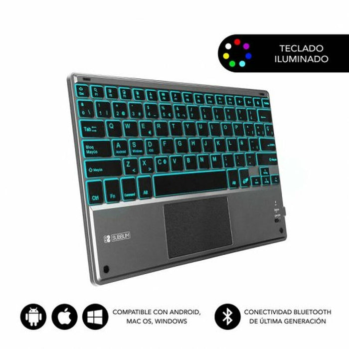 Tastatură Bluetooth cu Suport pentru Tabletă Subblim SUB-KBT-SMBT51 Gri Multicolor Qwerty Spaniolă QWERTY