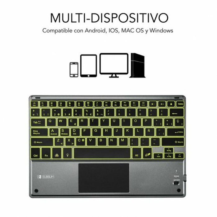 Tastatură Bluetooth cu Suport pentru Tabletă Subblim SUB-KBT-SMBT51 Gri Multicolor Qwerty Spaniolă QWERTY