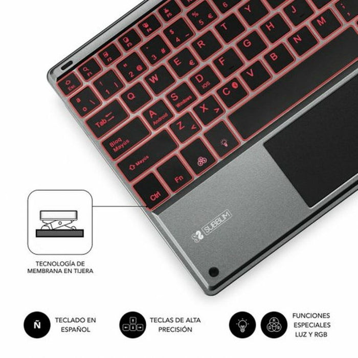 Tastatură Bluetooth cu Suport pentru Tabletă Subblim SUB-KBT-SMBT51 Gri Multicolor Qwerty Spaniolă QWERTY
