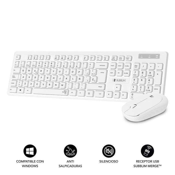 Tastatură și Mouse Fără Fir Subblim BUSINESS SLIM Alb