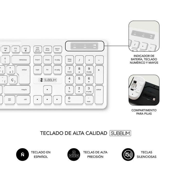 Tastatură și Mouse Fără Fir Subblim BUSINESS SLIM Alb