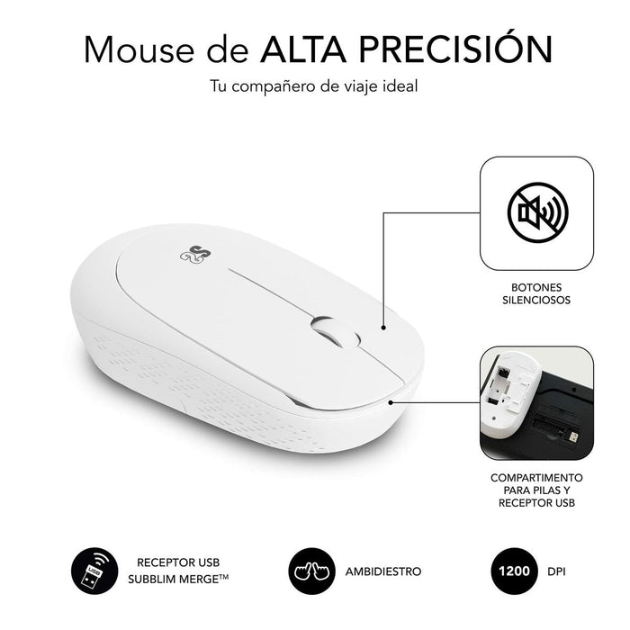 Tastatură și Mouse Fără Fir Subblim BUSINESS SLIM Alb