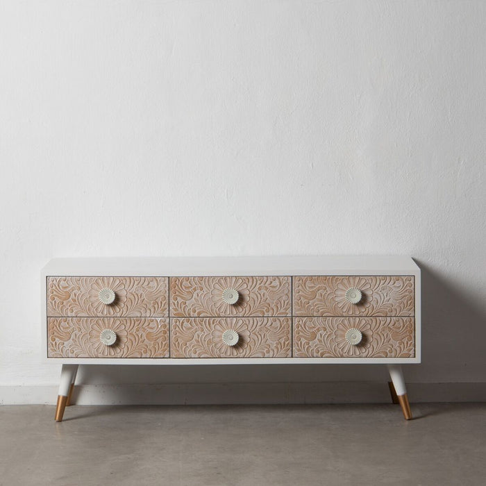 Mobilă TV KLEE 120 x 40 x 50 cm Natural lemn de pin Alb