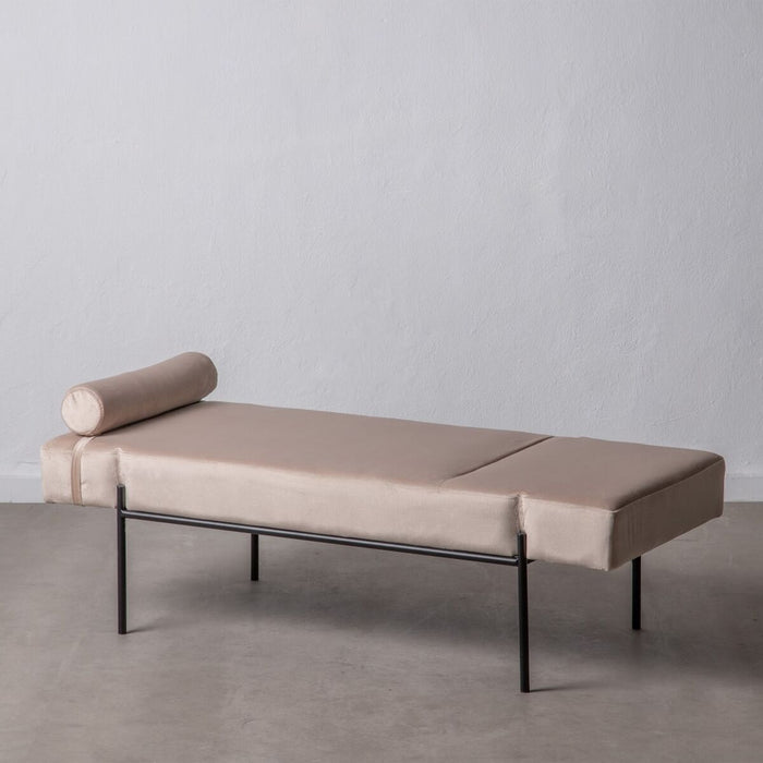 Canapea Șezlong 140 x 59 x 42 cm Bej Metal Lemn