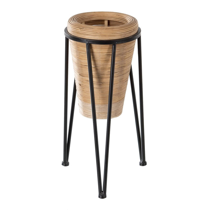 Set de jardiniere 34 x 34 x 58 cm Natural Negru Metal Bambus (2 Unități)