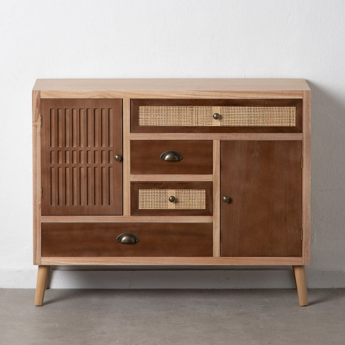 Servantă SASHA 100 x 33 x 80 cm Natural Lemn Crem Ratan