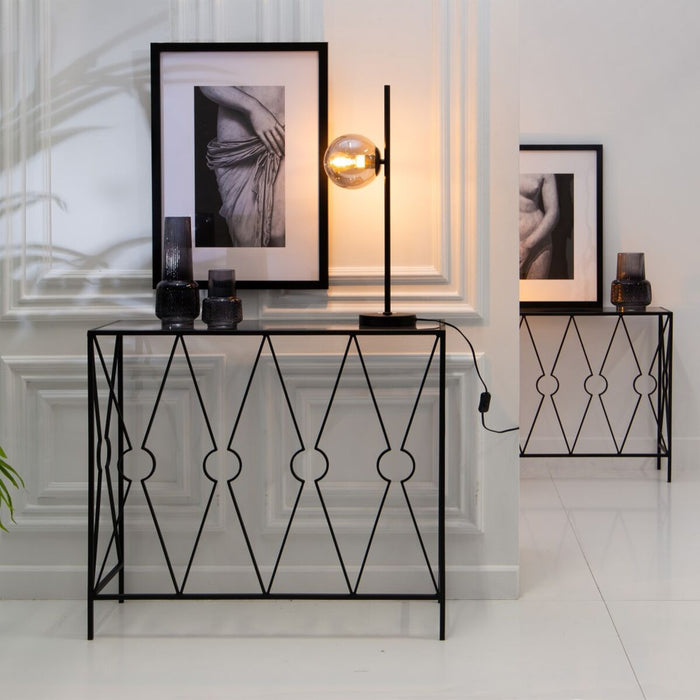 Mobilier pentru Hol 90 x 35 x 80 cm Geam Negru Metal (2 Unități)