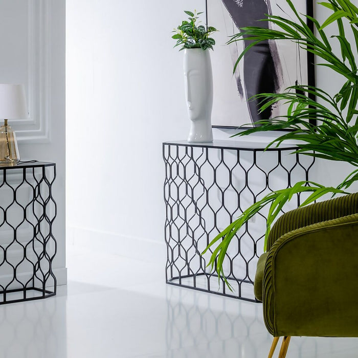 Mobilier pentru Hol Geam Negru Metal (2 Unități)