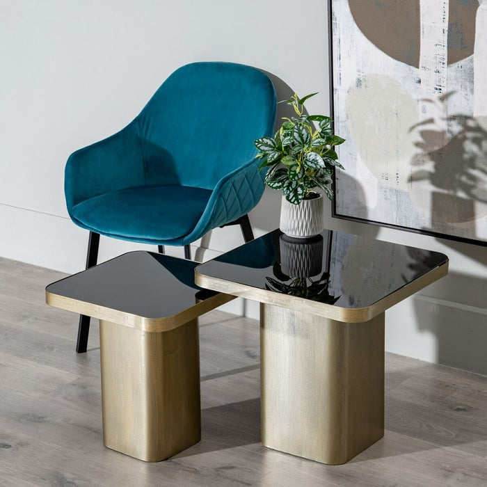Masa laterală 50,5 x 50,5 x 51 cm Geam Negru Auriu* Metal