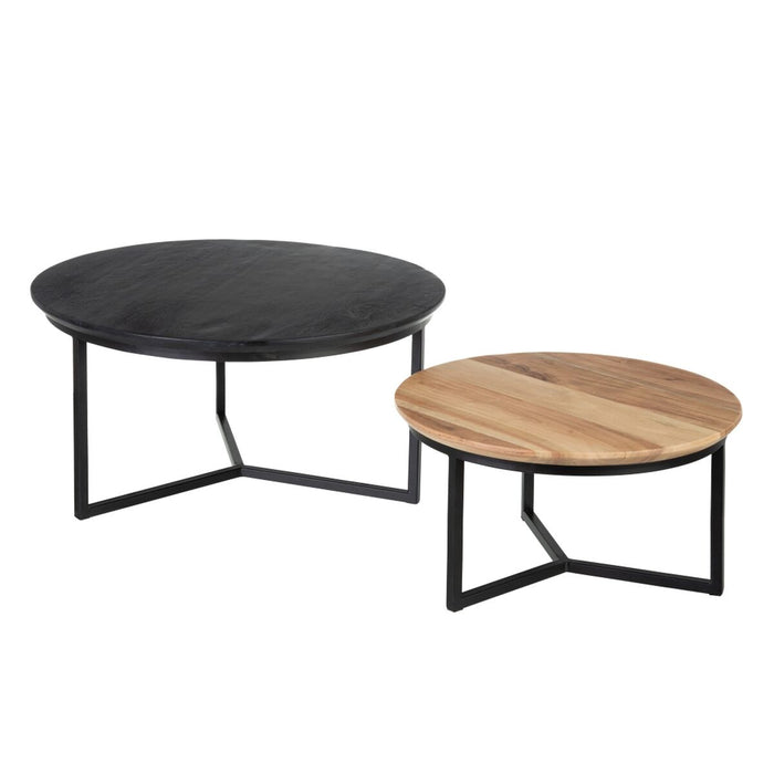 Set de 2 mese Negru Natural Fier Lemn de salcâm 80 x 80 x 40 cm (2 Unități)