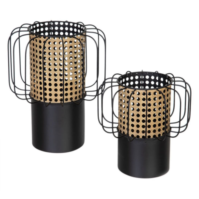 Suport de Lumânări 20 x 20 x 21 cm Natural Negru Metal