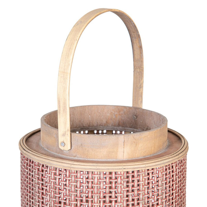 Lucerna 26 x 26 x 34,5 cm Suport de Lumânări Maro Fibră naturală