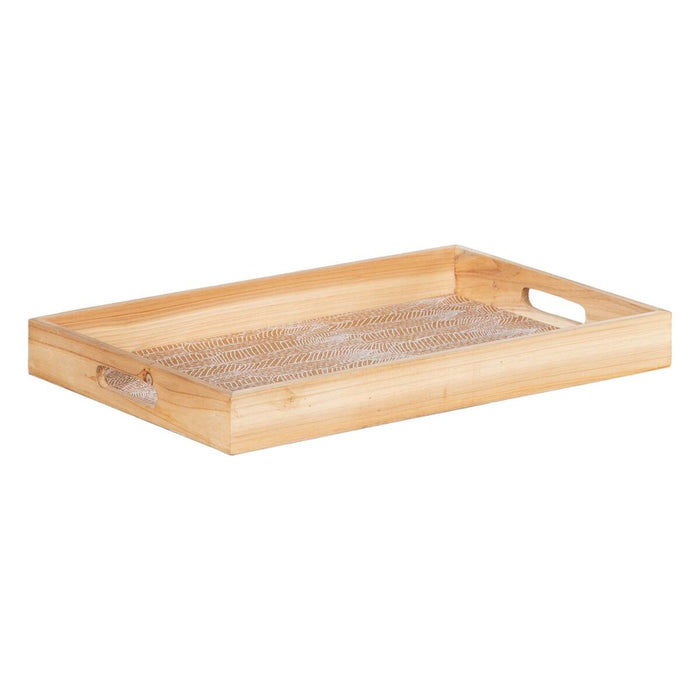 Tavă pentru gustari 45 x 31 x 5 cm Frunze Natural Lemn Ratan 3 Piese