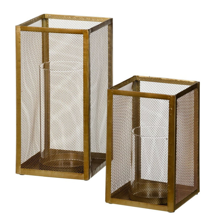 Suport de Lumânări Geam Auriu* Metal 18 x 18 x 35,5 cm