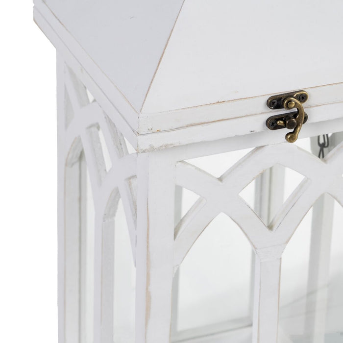 Lucerna Suport de Lumânări Alb Geam Lemn de brad 28 x 28 x 70 cm (2 Unități)