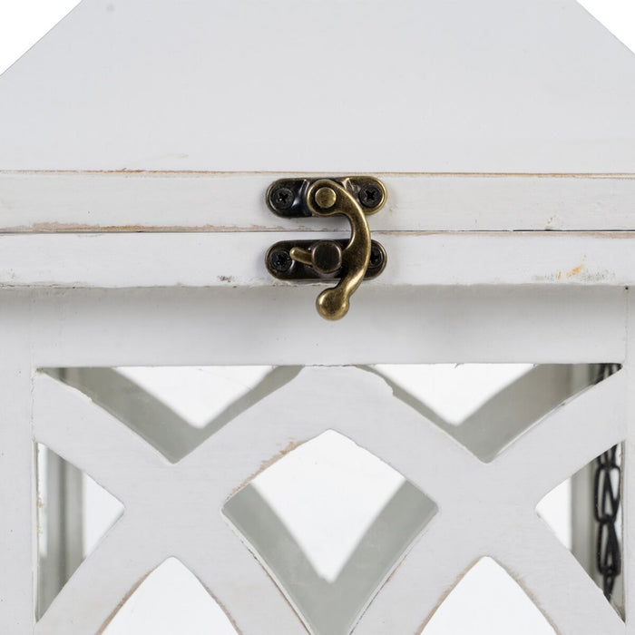 Lucerna Suport de Lumânări Alb Geam Lemn de brad 28 x 28 x 70 cm (2 Unități)