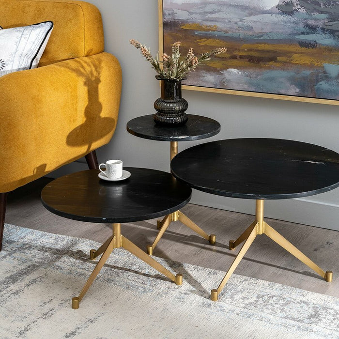 Masa laterală 32 x 32 x 45 cm Negru Auriu* Marmură Fier