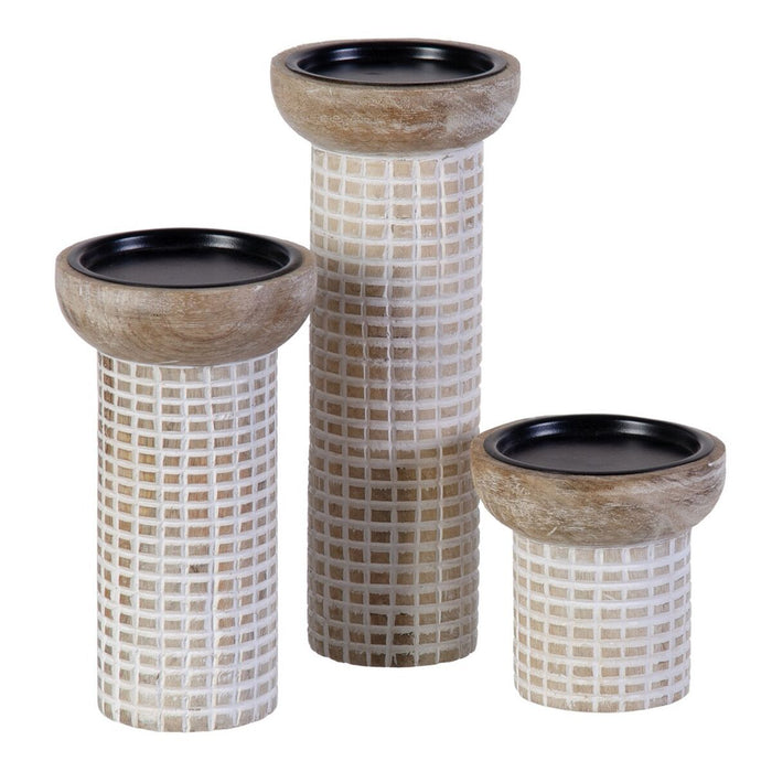 Suport de Lumânări 10,5 x 10,5 x 25 cm Alb Lemn de mango (3 Unități)