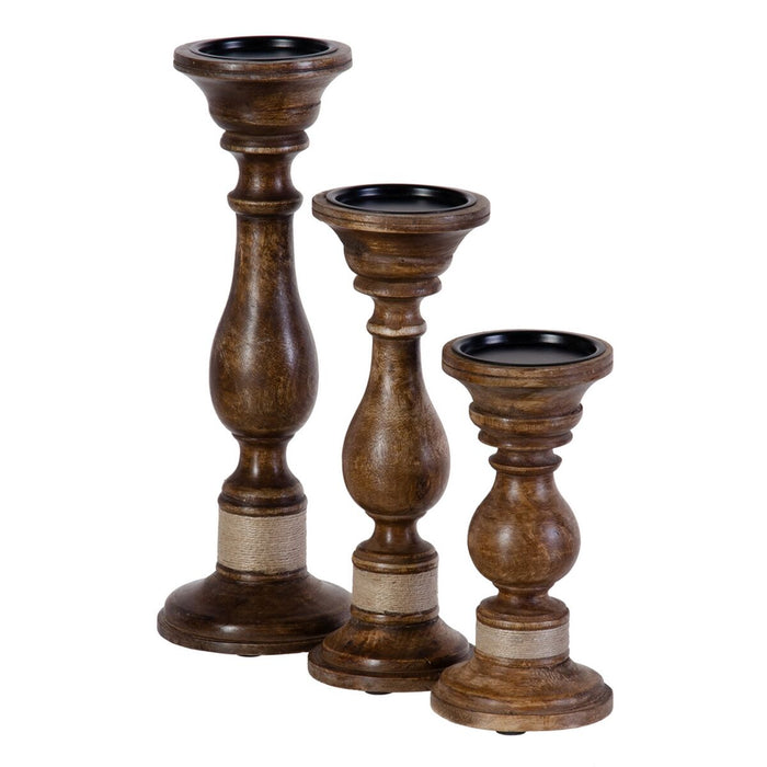 Set de Suporturi de Lumânări Maro Fier Lemn de mango 14 x 14 x 38 cm (3 Unități)