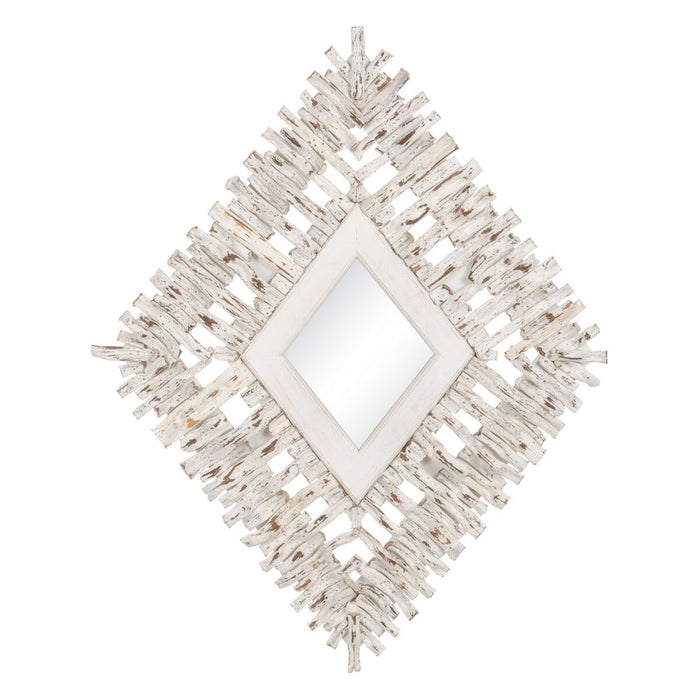 Oglindă de perete 95 x 8 x 115 cm lemn de tec Alb