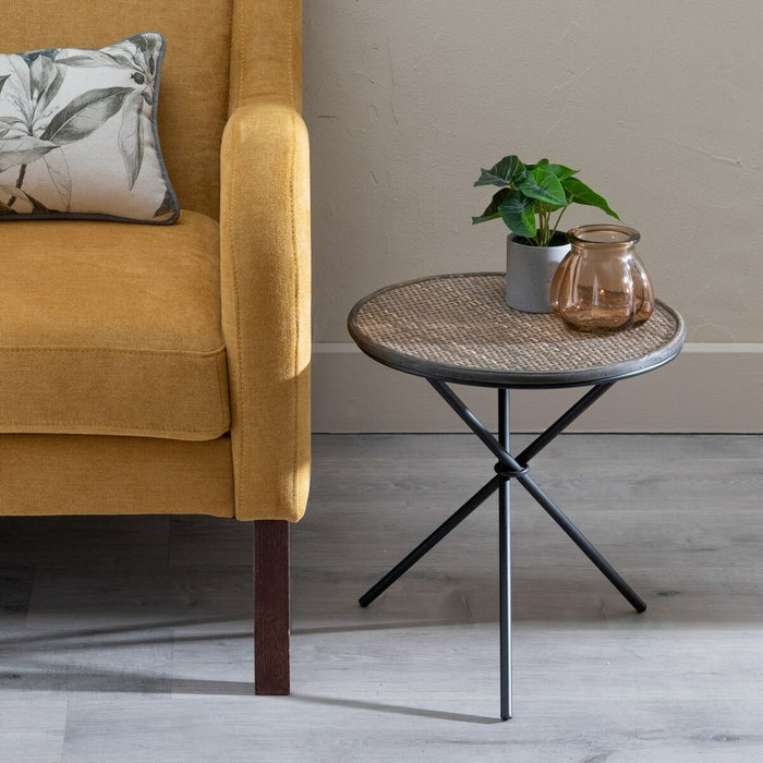 Masa laterală Natural Negru Metal Bambus 38 x 38 x 40 cm