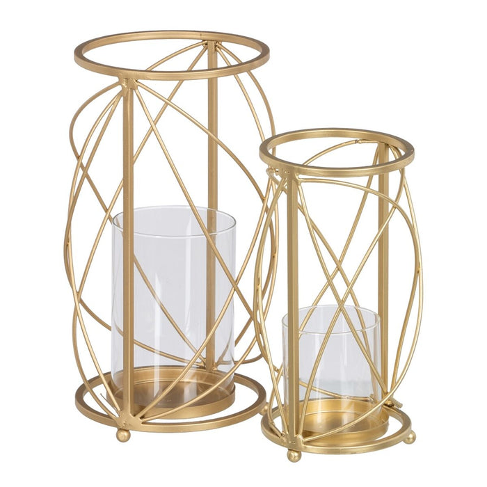 Suport de Lumânări Geam Auriu* Metal 17 x 17 x 30 cm (2 Unități)