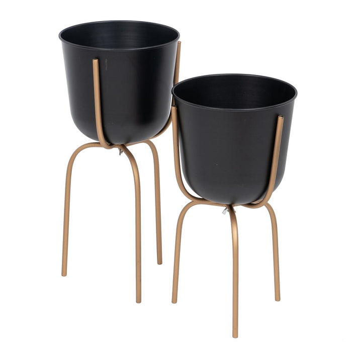 Set de jardiniere 23 x 23 x 48 cm Negru Auriu* Metal (2 Unități)