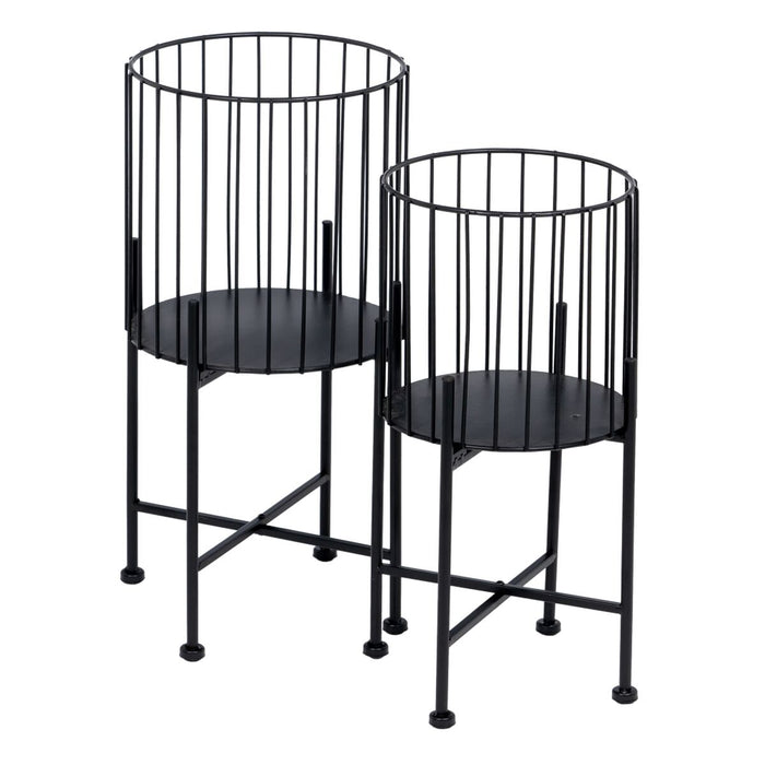 Set de jardiniere 28 x 28 x 51 cm Negru Metal (2 Unități)