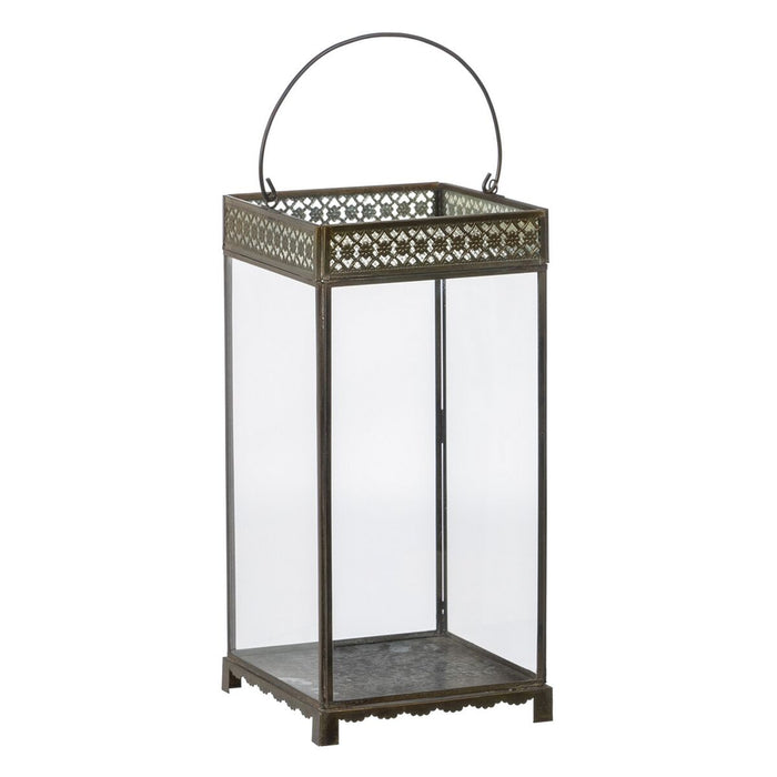 Lucerna Suport de Lumânări Geam Auriu* Metal 18 x 18 x 37 cm