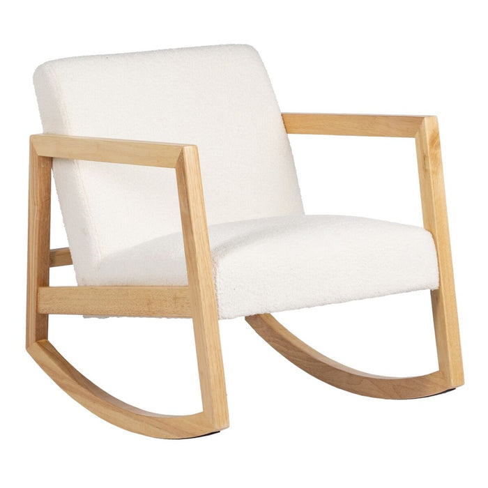 Scaun Balansoar Alb Natural Lemn de cauciuc Țesătură 60 x 83 x 72 cm