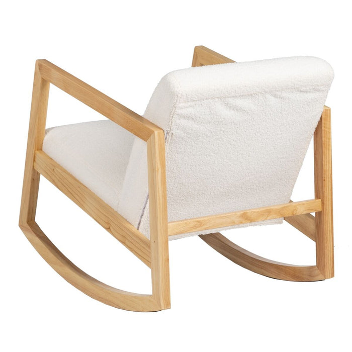 Scaun Balansoar Alb Natural Lemn de cauciuc Țesătură 60 x 83 x 72 cm
