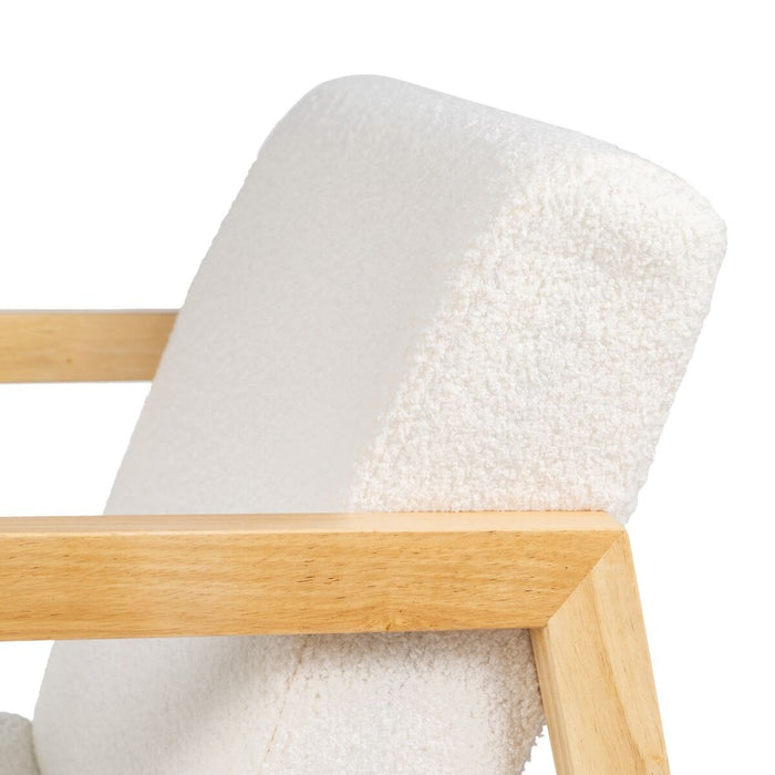 Scaun Balansoar Alb Natural Lemn de cauciuc Țesătură 60 x 83 x 72 cm