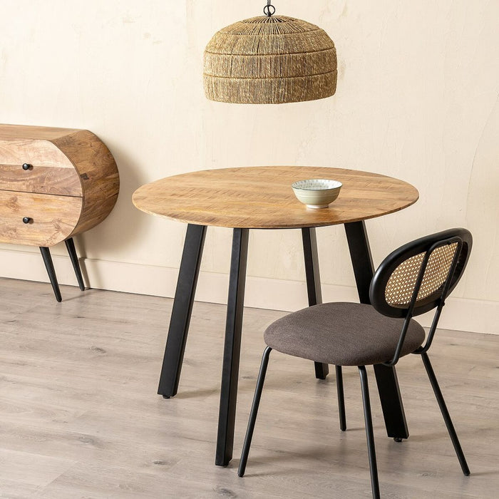 Masă de Sufragerie 90 x 90 x 77 cm Natural Negru Lemn Fier