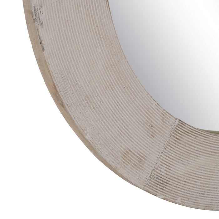 Oglindă de perete Alb Natural Geam Lemn de mango Lemn MDF Vertical Rotund 61 x 2,5 x 61 cm