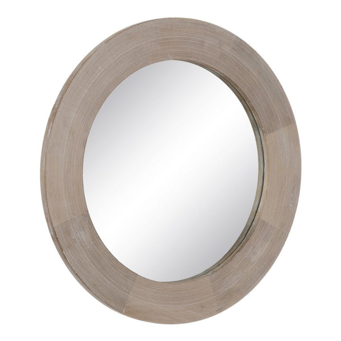 Oglindă de perete Alb Natural Geam Lemn de mango Lemn MDF Vertical Rotund 91,5 x 3,8 x 91,5 cm