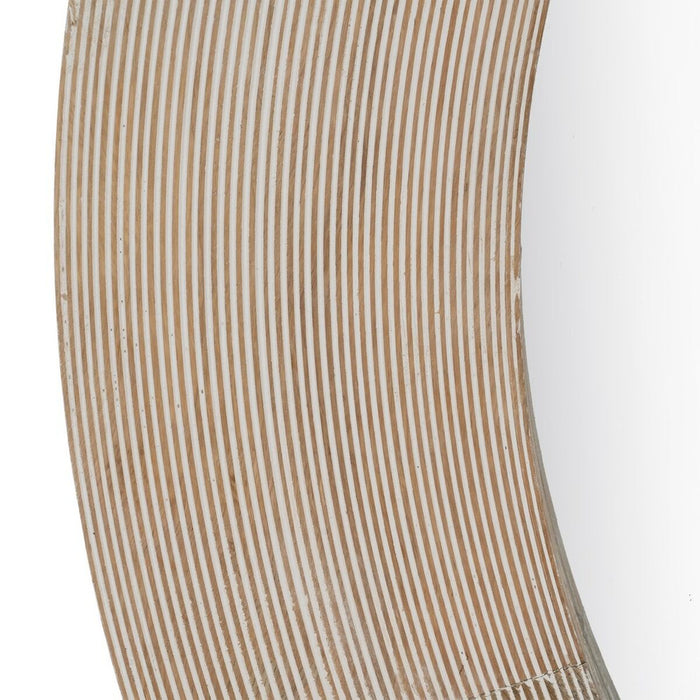 Oglindă de perete Alb Natural Geam Lemn de mango Lemn MDF Vertical Rotund 91,5 x 3,8 x 91,5 cm